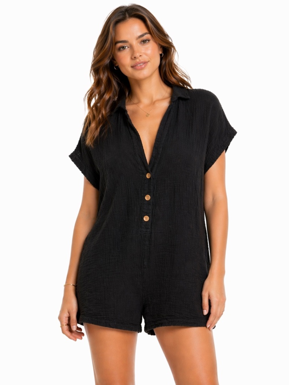 Princess Polly Size 4 Oversized Black Button-Up Boho Women'sβ Romper